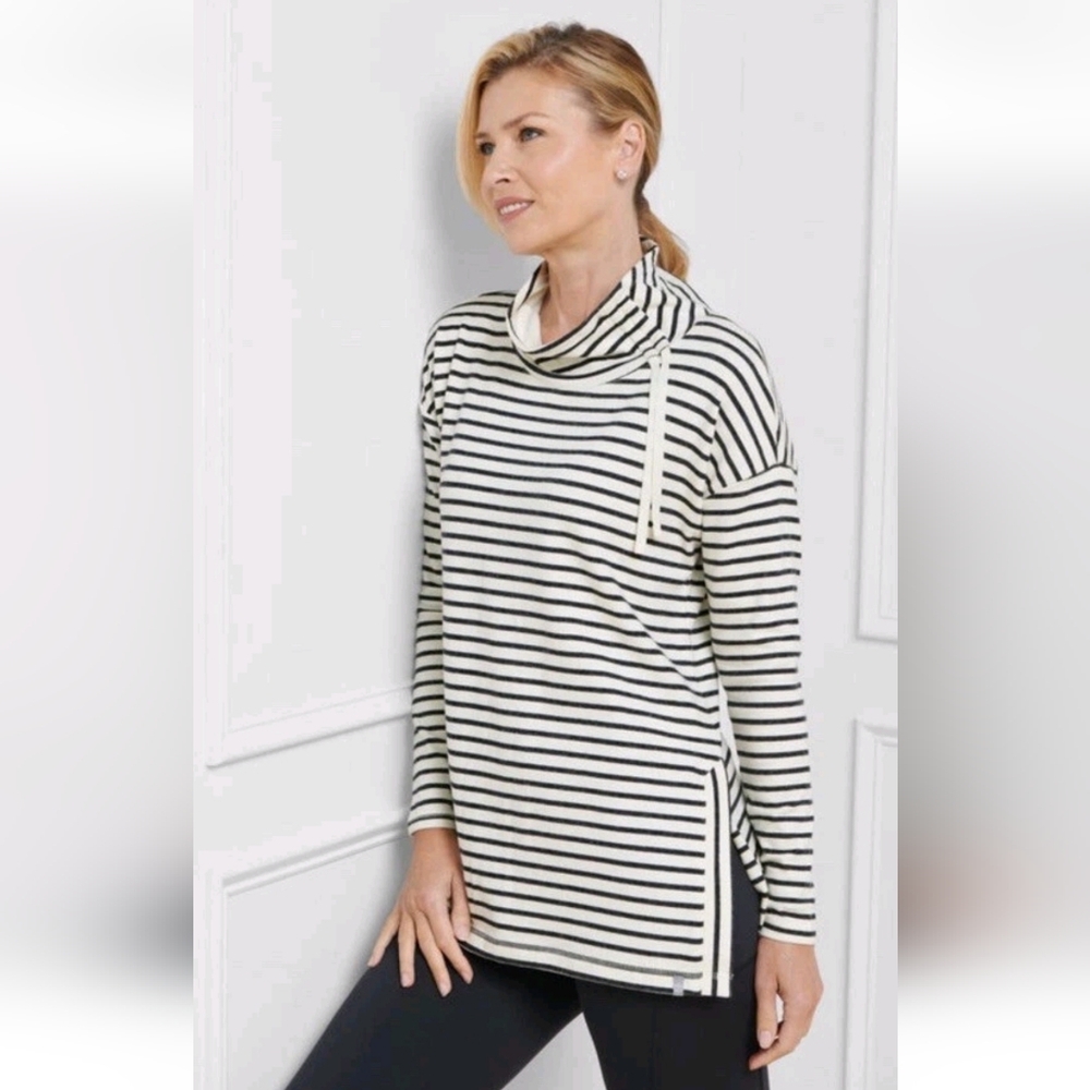 T By Talbots Striped Mock Neck‎ Drawstring Pullover Sweatshirt Women's Small